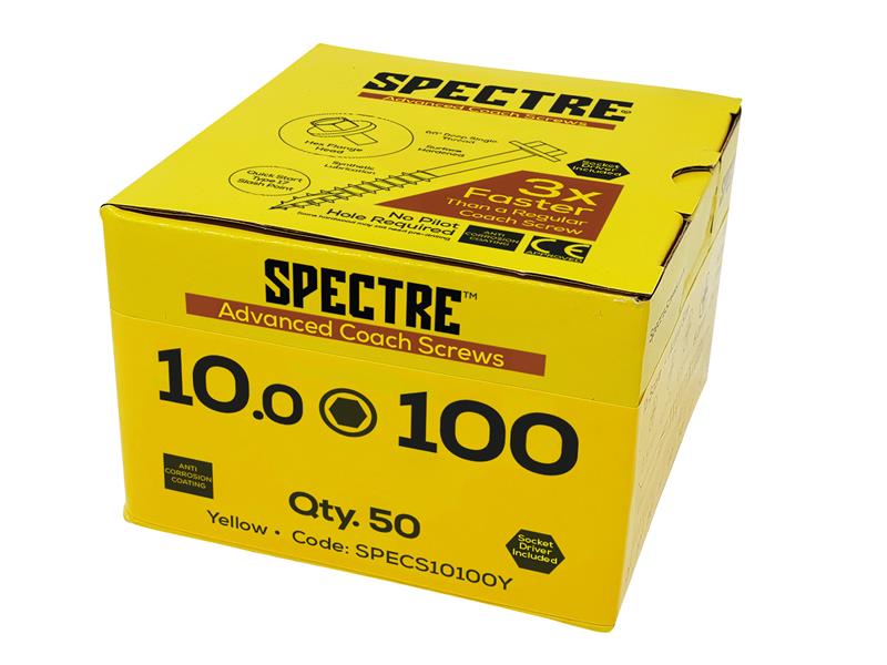 ForgeFix Coach Screw Hexagon Head ZY M6 x 25mm Box 100 Spectre FORSCS625Y