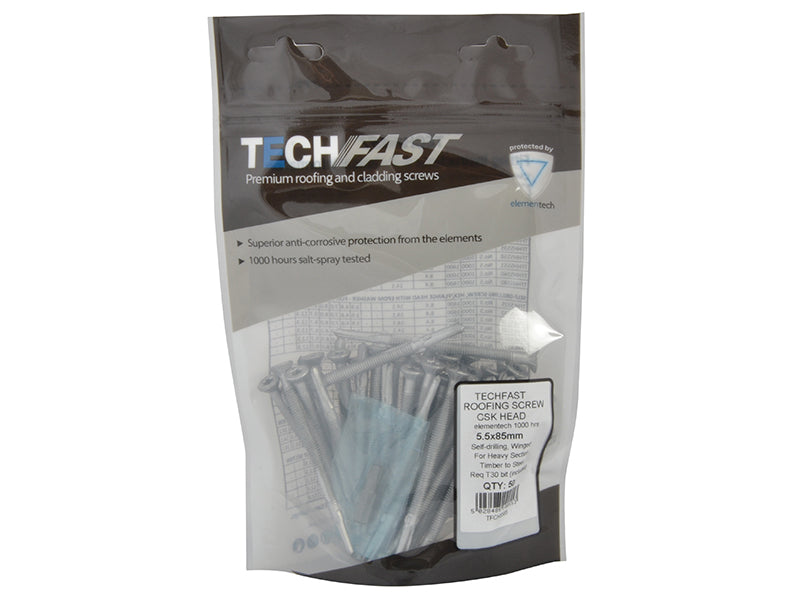 ForgeFix TechFast Roofing Screw Timber - Steel Heavy Section 5.5 x 85mm Pack 50 FORTFCH5585