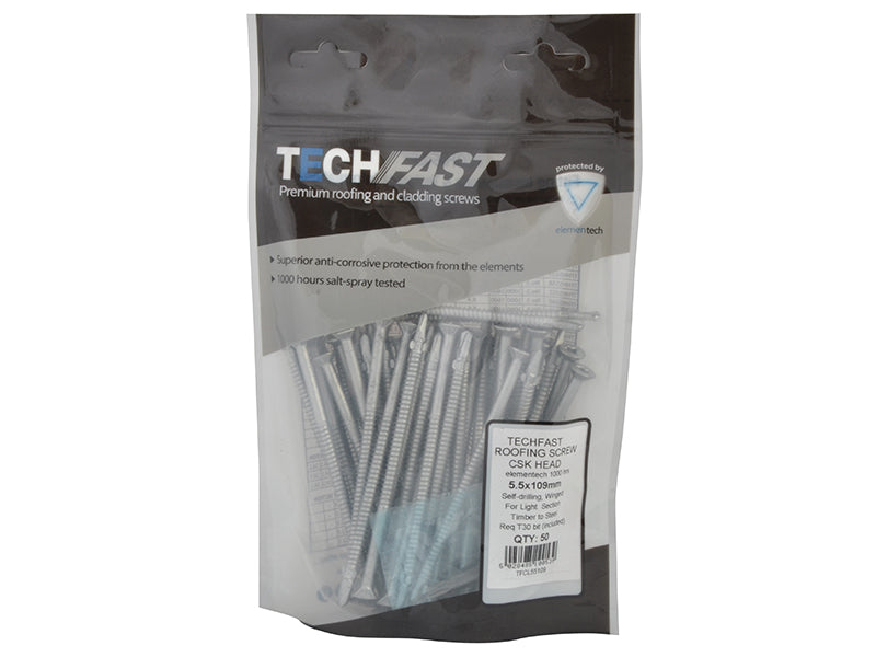 ForgeFix TechFast Roofing Screw Timber - Steel Light Section 5.5 x 109mm Pack 50 FORTFCL55109