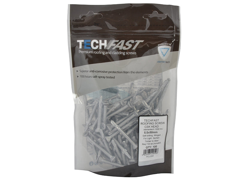 ForgeFix TechFast Roofing Screw Timber - Steel Light Section 5.5 x 50mm Pack 100 FORTFCL5550