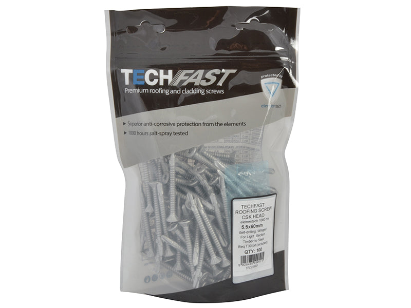 ForgeFix TechFast Roofing Screw Timber - Steel Light Section 5.5 x 60mm Pack 100 FORTFCL5560