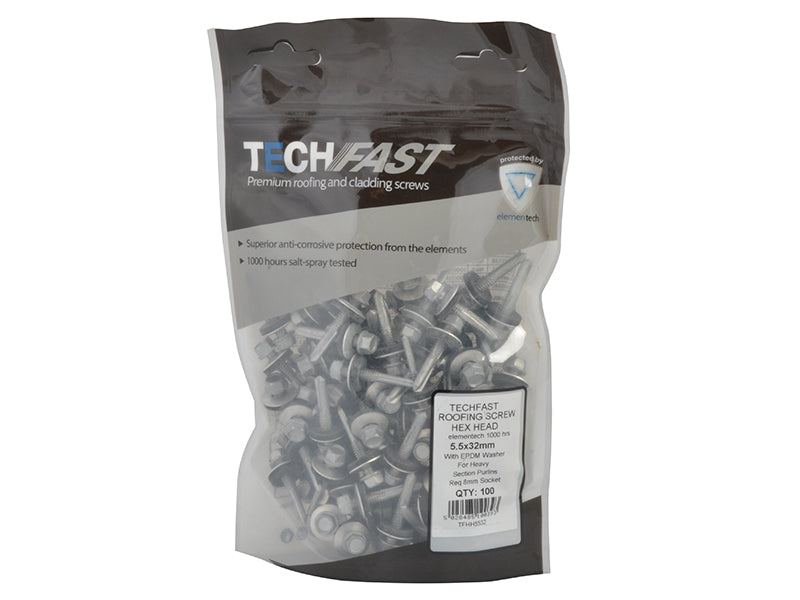 ForgeFix TechFast Hex Roofing Screw Self-Drill Heavy Section 5.5 x 32mm Pack 100 FORTFHH5532