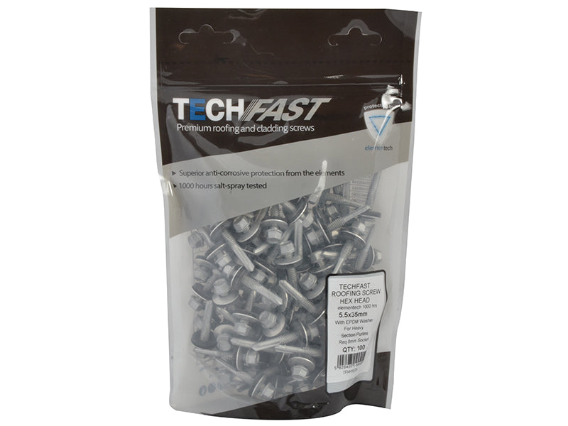 ForgeFix TechFast Hex Head Roofing Screw Self-Drill Heavy Section 5.5 x 35mm Pack 100 FORTFHH5535