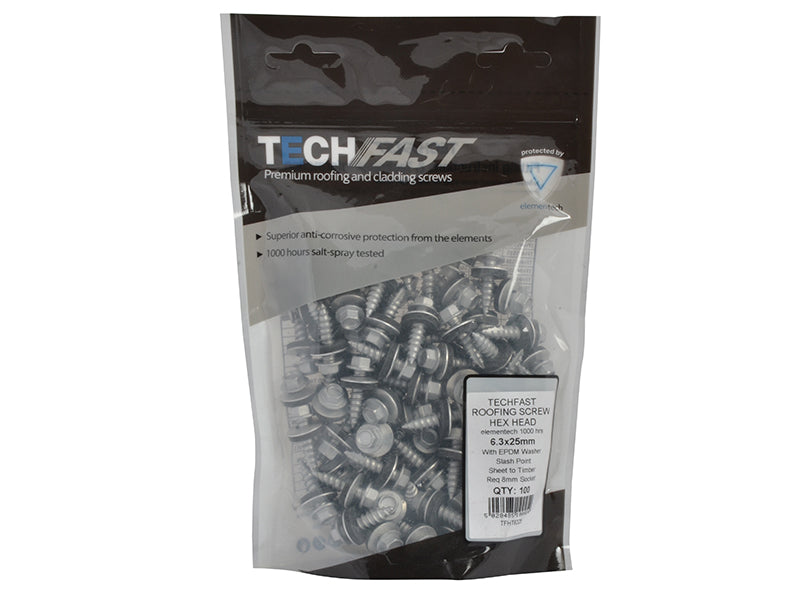 ForgeFix TechFast Hex Head Screw Sheet to Timber 6.3 x 25mm Pack 100 FORTFHT6325