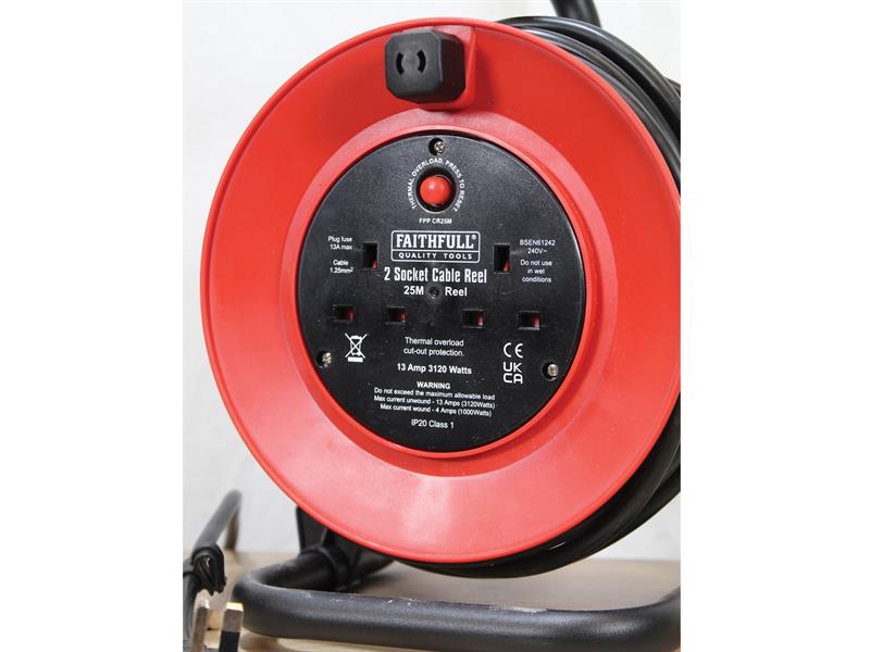 Faithfull Power Plus Open Drum Cable Reel 240V 13A 2-Socket 25m FPPCR25M