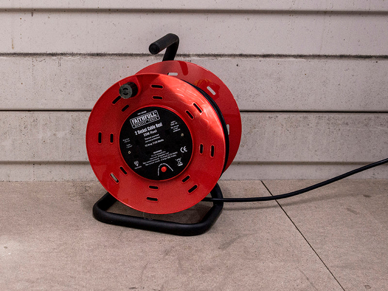 Faithfull Power Plus Open Drum Cable Reel 240V 13A 2-Socket 25m FPPCR25M