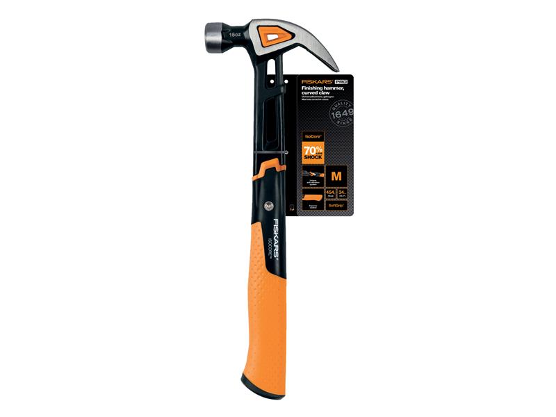 Fiskars IsoCore Curved Finishing Nail Hammer 450g 16oz Soft Grip FSK1027202