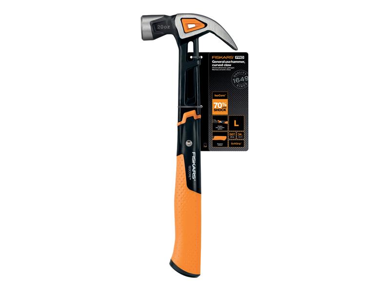 Fiskars IsoCore Curved Finishing Nail Hammer 570g 20oz Soft Grip FSK1027203