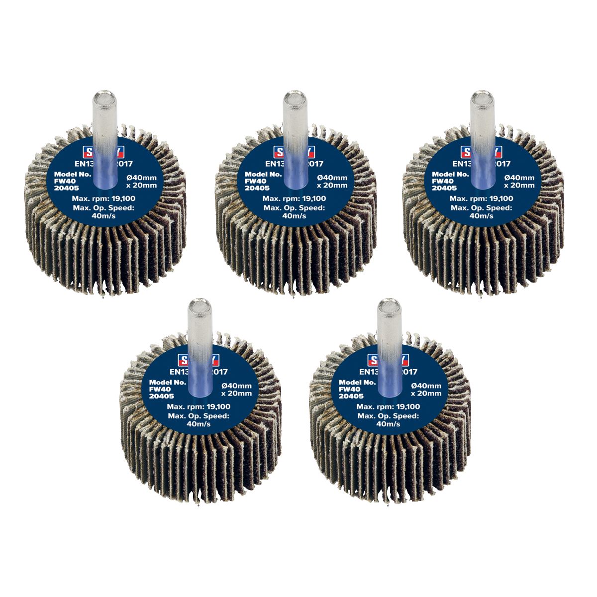 Sealey Flap Wheel �40 x 20mm 40Grit �6mm Shaft - Pack of 5 FW4020405