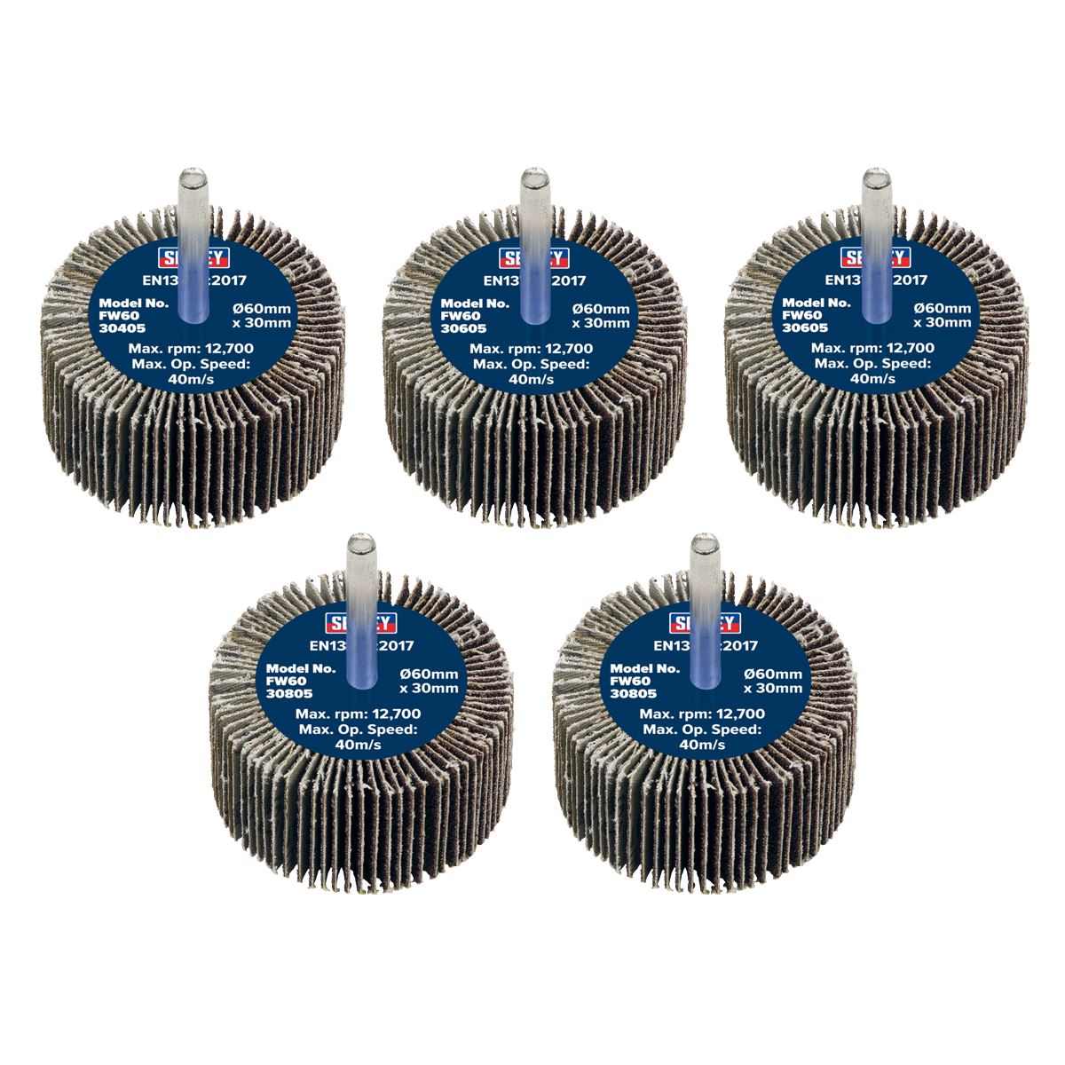 Sealey Flap Wheel �60 x 30mm �6mm Shaft Assorted Grit - Pack of 5 FW6030ASS