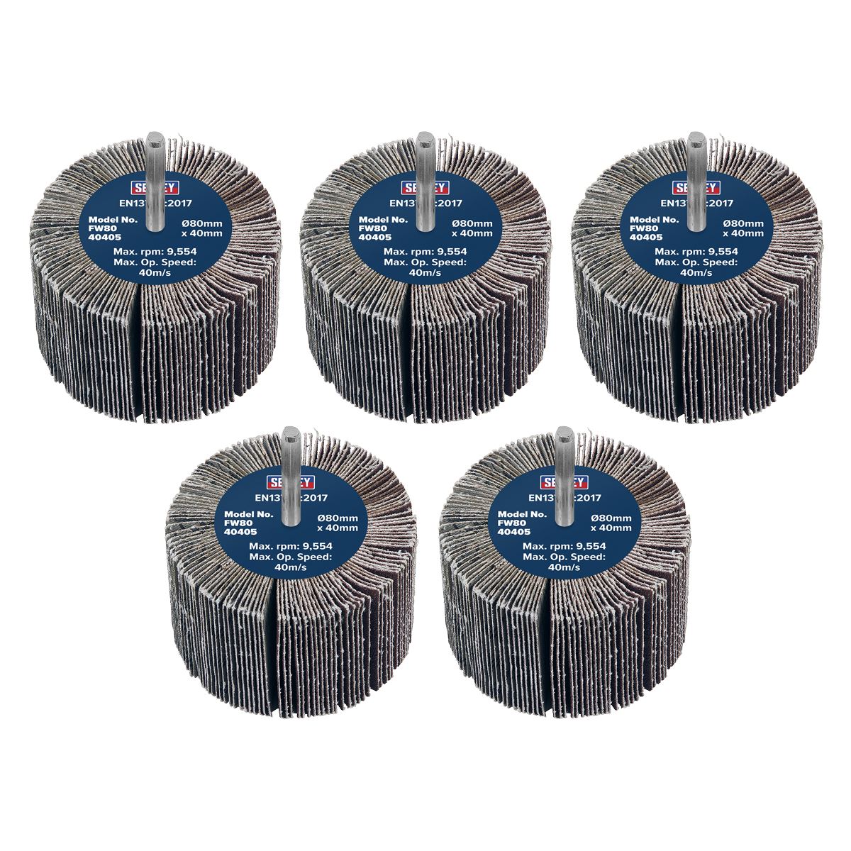 Sealey Abrasive Flap Wheel 80 x 40mm 40Grit 6mm Shaft Pack of 5 FW8040405