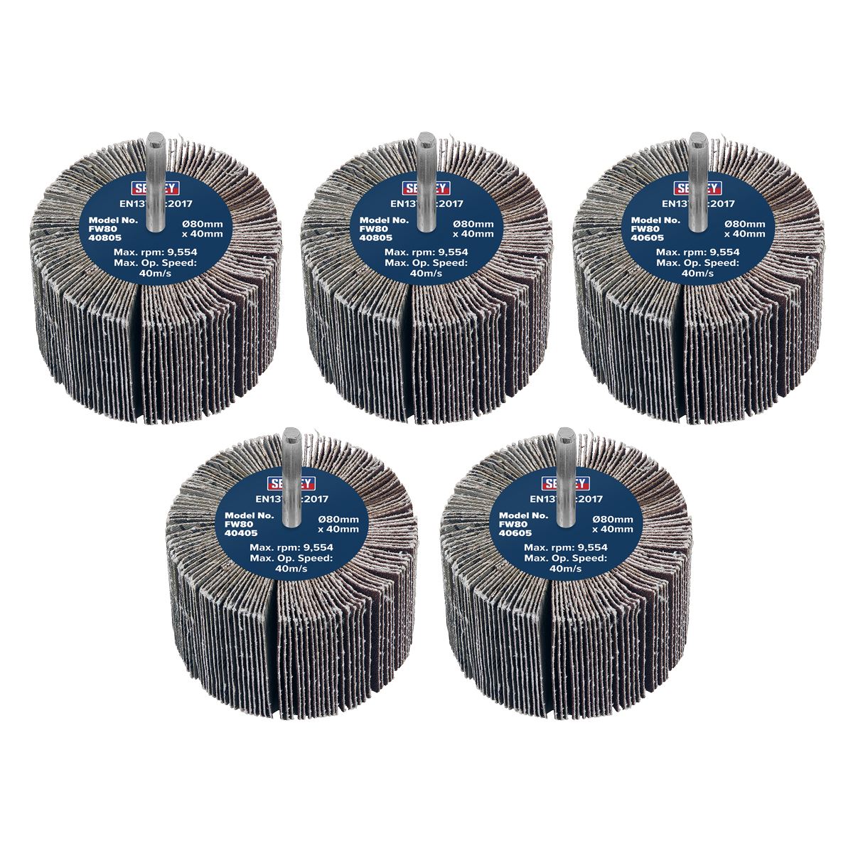 Sealey Abrasive Flap Wheel 80 x 40mm 6mm Shaft Assorted Grit 5 Pack FW8040ASS