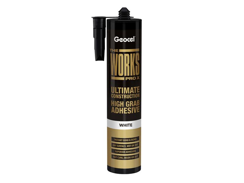 Geocel THE WORKS PRO X High Grab Adhesive White 290ml Paintable GEO6001246