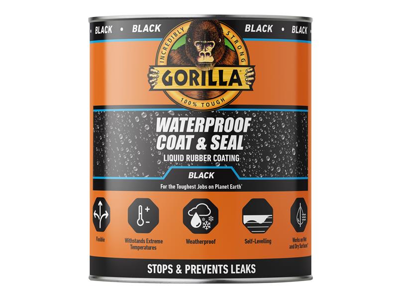 Gorilla Glue Waterproof Coat & Seal Liquid Rubber Black 473ml GRGPSPBL473N