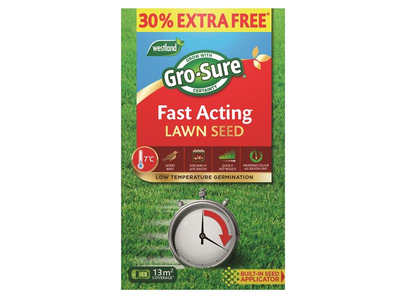 Gro-Sure Fast Acting Lawn Seed 10m² + 30% Free With Bird Deterrent GRO20500299