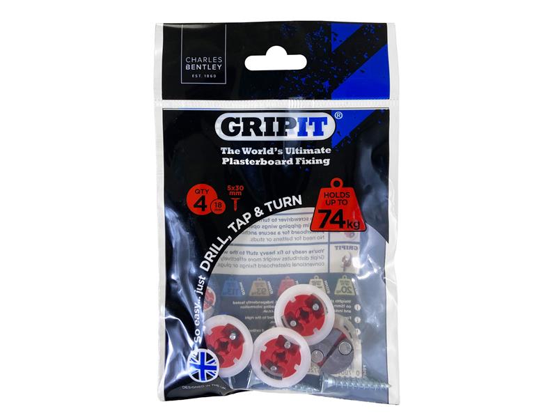 Gripit Red Plasterboard Fixings 18mm (Pack 4) GRP184