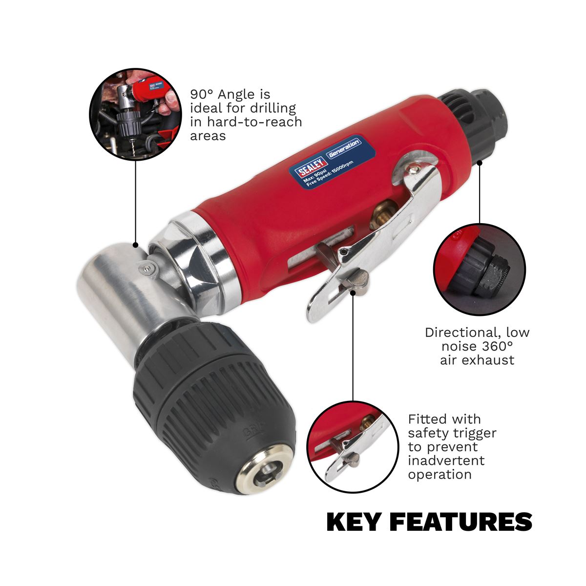 Sealey Air Angle Drill with �10mm Keyless Chuck GSA231