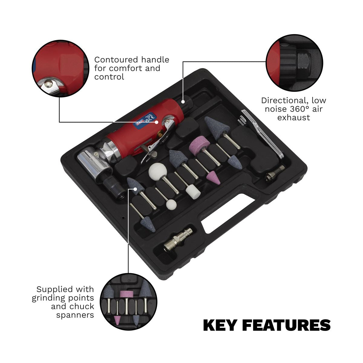 Sealey Air Die Grinder 90� Angle Kit 15pc GSA675