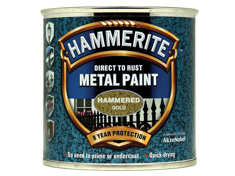 Hammerite Direct to Rust Hammered Finish Metal Paint Gold 250ml HMMHFGO250