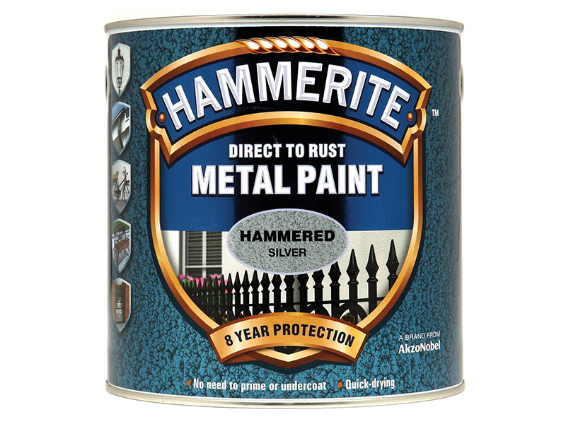 Hammerite Direct to Rust Hammered Finish Metal Paint Silver 2.5 Litre HMMHFSG25L