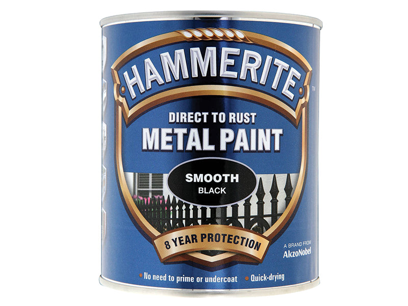 Hammerite Direct to Rust Smooth Finish Metal Paint Black 750ml HMMSFBL750