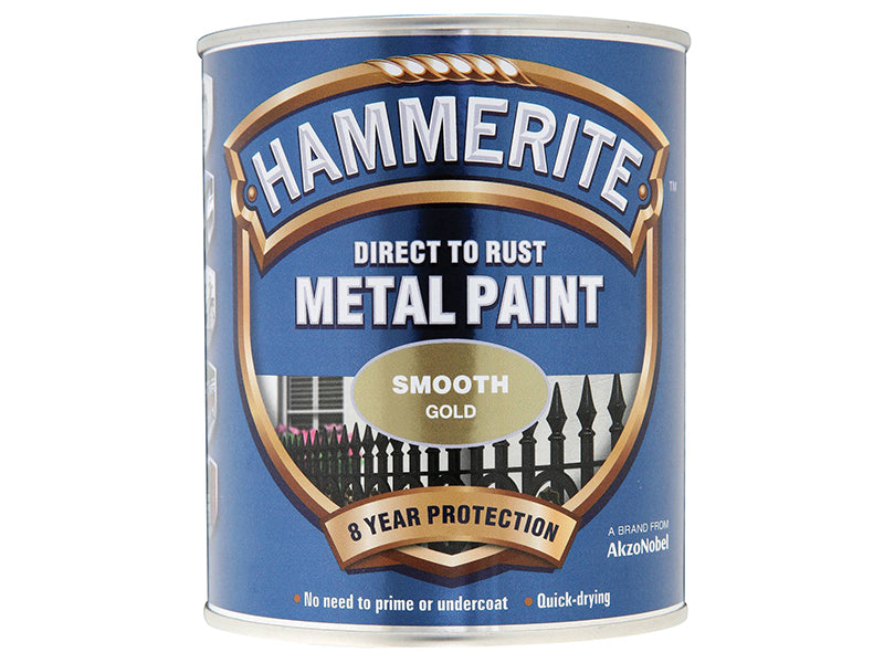 Hammerite Direct to Rust Smooth Finish Metal Paint Gold 750ml HMMSFGO750