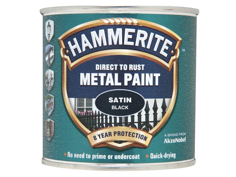 Hammerite Direct to Rust Satin Finish Metal Paint Black 250ml HMMSFSB250