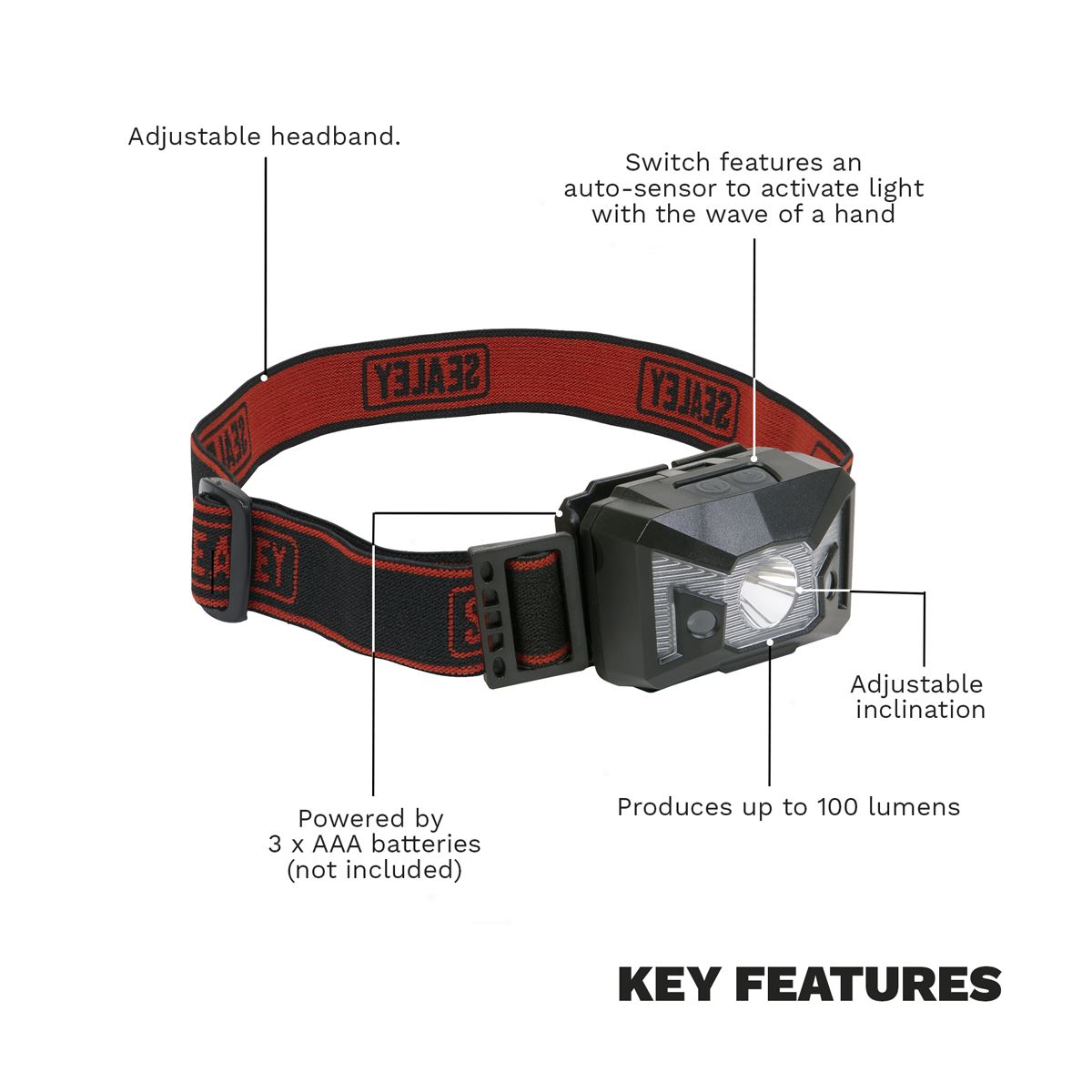 Sealey Head Torch 3W SMD & 2 Red LED 3 x AAA Cell with Auto-Sensor HT03LED