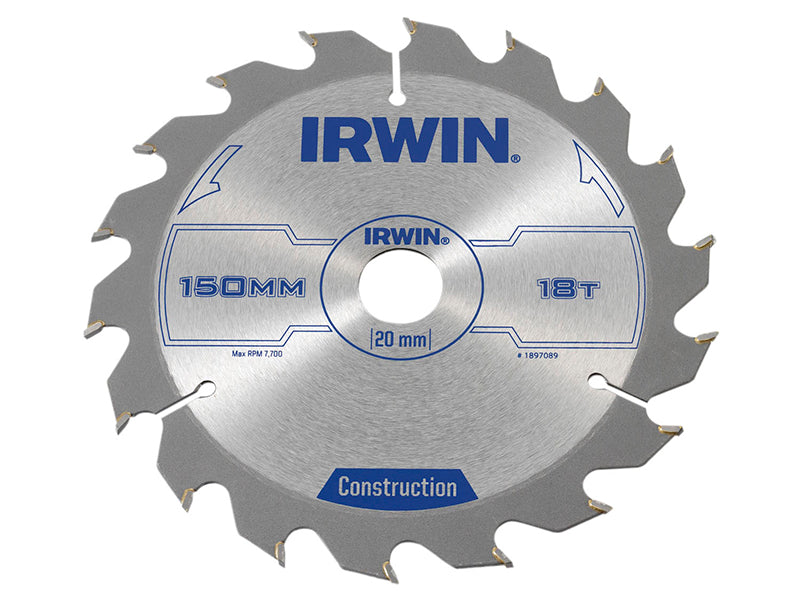 IRWIN® Construction Circular Saw Blade 150 x 20mm x 18T ATB IRW1897089
