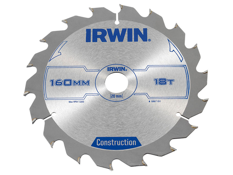 IRWIN® Construction Circular Saw Blade 160 x 20mm x 18T ATB IRW1897191