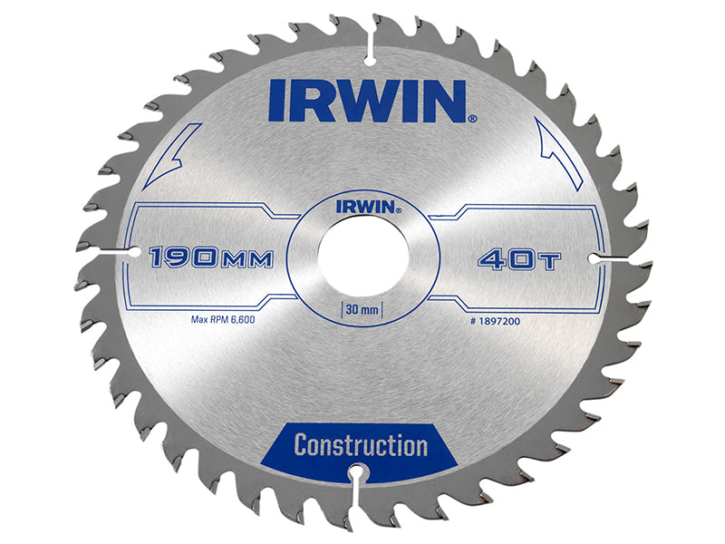 IRWIN® Construction Circular Saw Blade 190 x 30mm x 40T ATB IRW1897200