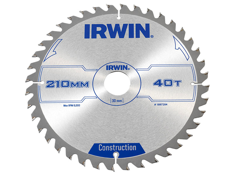 IRWIN® Construction Circular Saw Blade 210 x 30mm x 40T ATB IRW1897204