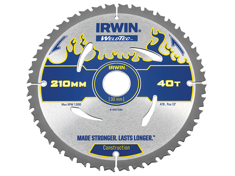 IRWIN Weldtec Circular Saw Blade 210 x 30mm x 40T ATB IRW1897386