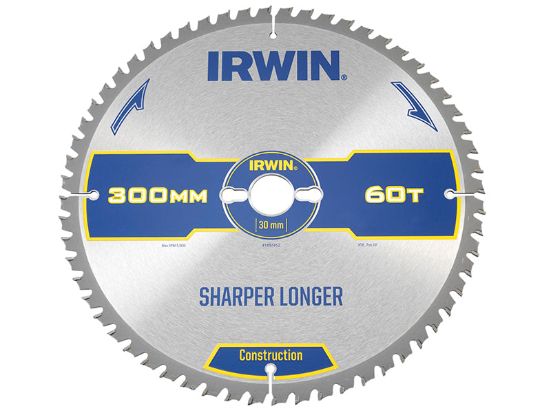 IRWIN Construction Table & Mitre Circular Saw Blade 300 x 30mm x 60T ATB IRW1897452