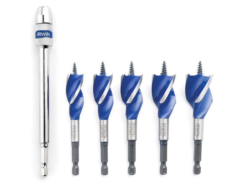 IRWIN® Blue Groove 6X Stubby Wood Bit Set, 5 Piece: 16-25mm + Extension IRW1922007