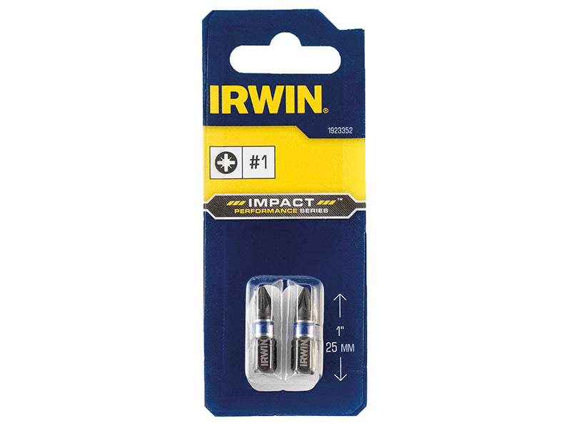 IRWIN® Impact Screwdriver Bits Pozi PZ1 25mm (Pack 2) IRW1923352