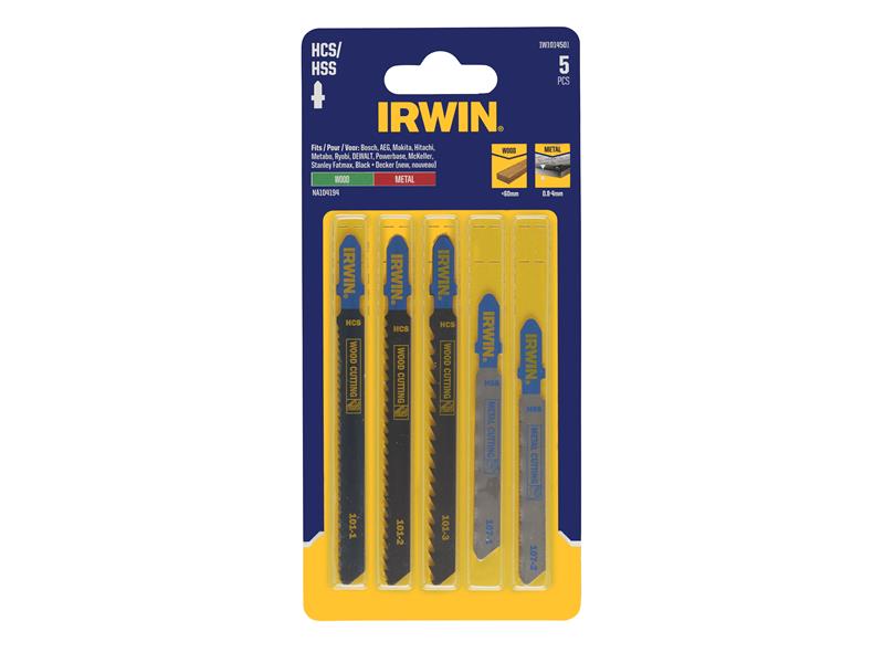 IRWIN T-Shank Jigsaw Blade Set 5 Piece HCS/HSS 3 Metal 2 Wood IRWIW1014501