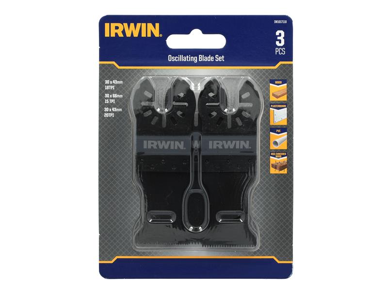 IRWIN Oscillating Blade Set 3 Piece For Wood Plasterboard PVC etc IRWIW1017110