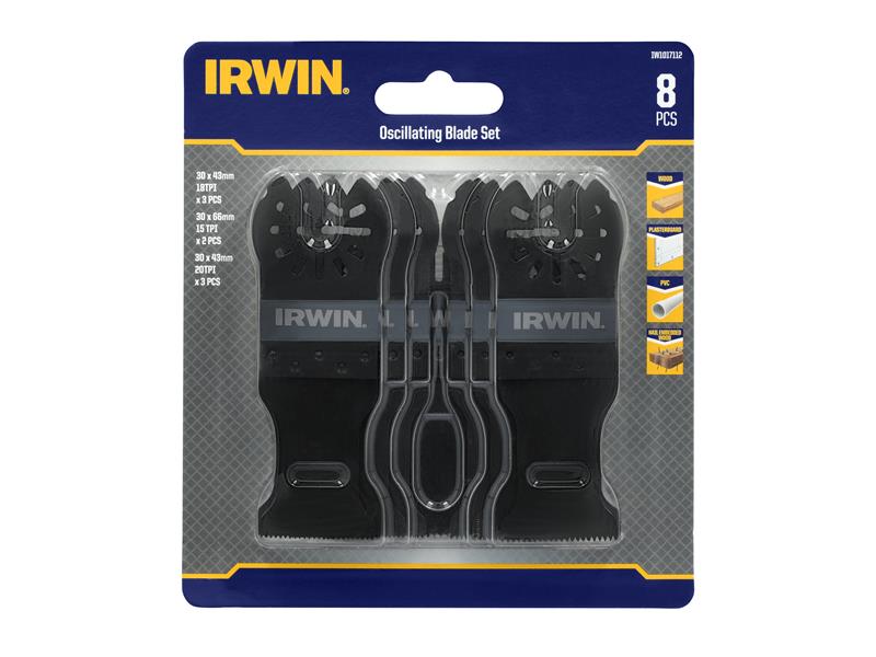 IRWIN Oscillating Blade Set 8 Piece For Wood Plasterboard PVC etc IRWIW1017112
