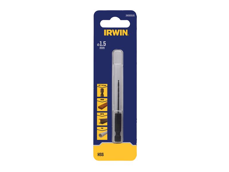 IRWIN HSS Drill Bit Hex Shank Bit 1.5mm For Wood Metal And Plastic IRWIW3035101