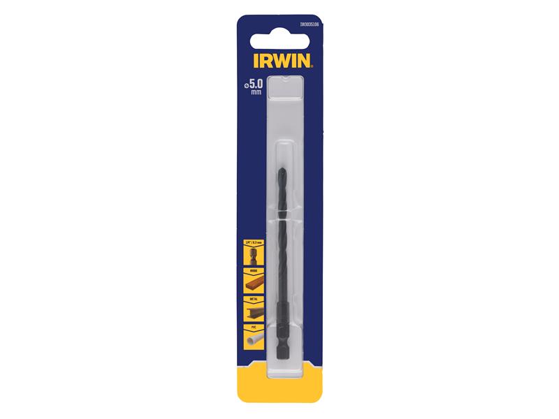 IRWIN HSS Drill Bit Hex Shank Bit 5.0mm For Wood Metal And Plastic IRWIW3035106