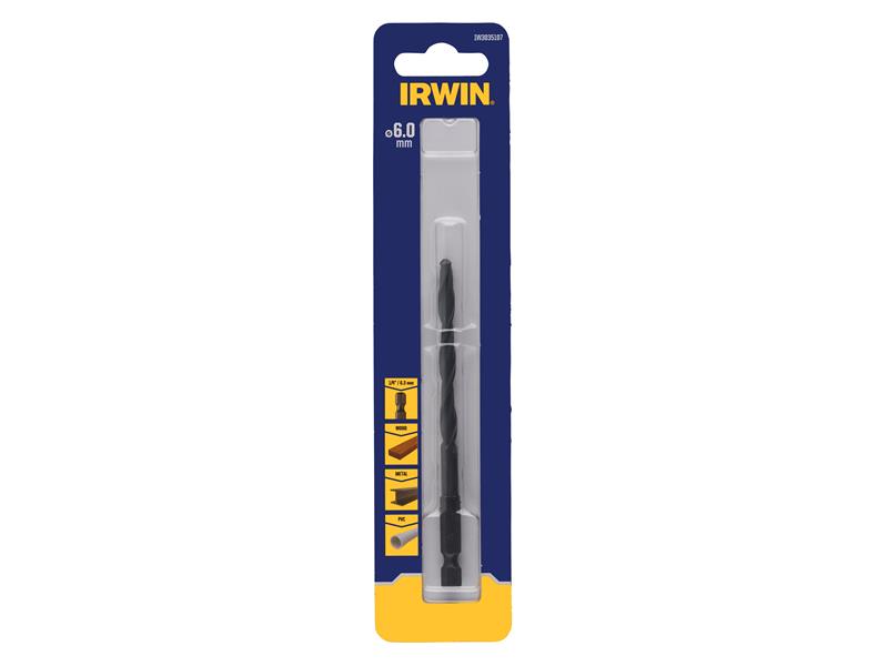 IRWIN HSS Drill Bit Hex Shank Bit 6.0mm For Wood Metal And Plastic IRWIW3035107