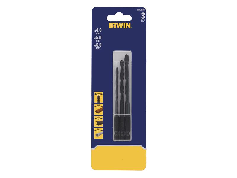 IRWIN HSS Drill Bit Hex Shank Set 3 Piece 4mm 5mm and 6mm IRWIW3035108