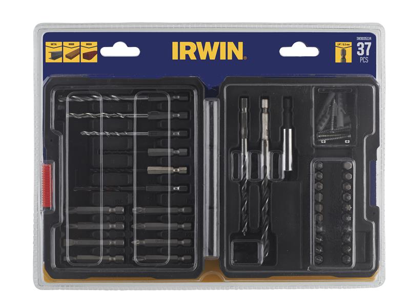 IRWIN Drill Bit Easy Connect Set 47 Pc Wood Metal Stone & Plastic IRWIW3035114