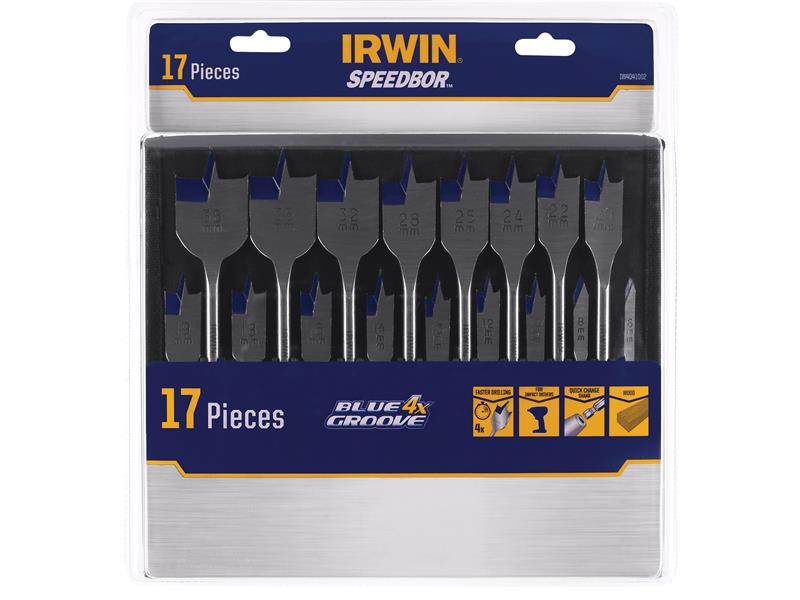 IRWIN® Blue Groove 4X Flat Bit Set, 17 Piece IRWIW4041002