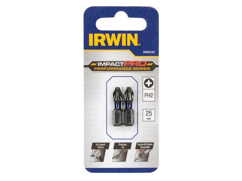 IRWIN® Impact Pro Performance Screwdriver Bits PH2 25mm (Pack 2) IRWIW6061302