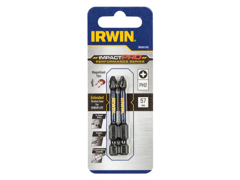 IRWIN® Impact Pro Performance Screwdriver Bits PH2 57mm (Pack 2) IRWIW6061306