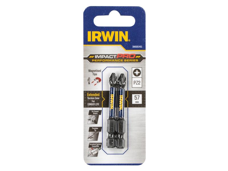 IRWIN® Impact Pro Performance Screwdriver Bits PZ3 57mm (Pack 2) IRWIW6061414