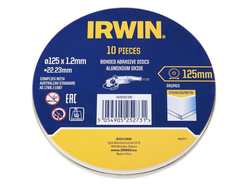 IRWIN Metal Cutting Disc 125 x 1.2 x 22.2mm Tin of 10 IRWIW8082106