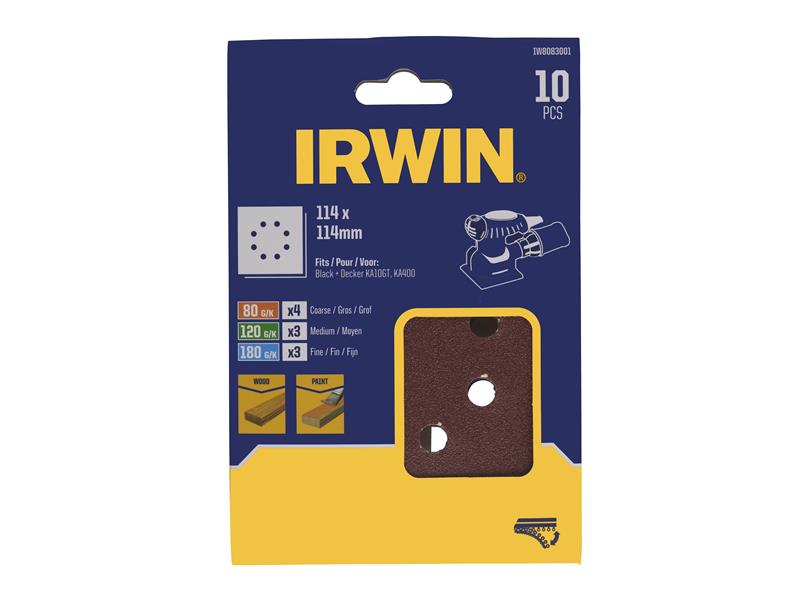 IRWIN 1/4 Punched Sanding Sheet Set 10 Piece Mixed Grits IRWIW8083001